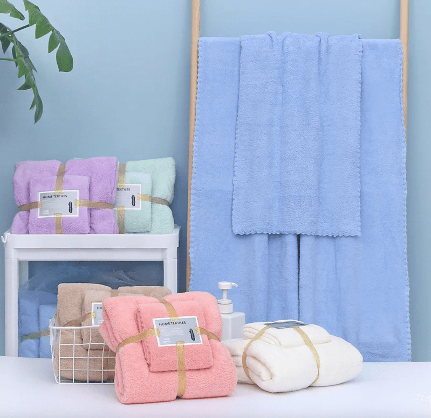 Two soft, fluffy microfiber baby bath towels in gentle colors, perfect for wrapping and drying your baby after bath time, displayed on a neutral background to highlight their plushness and size.